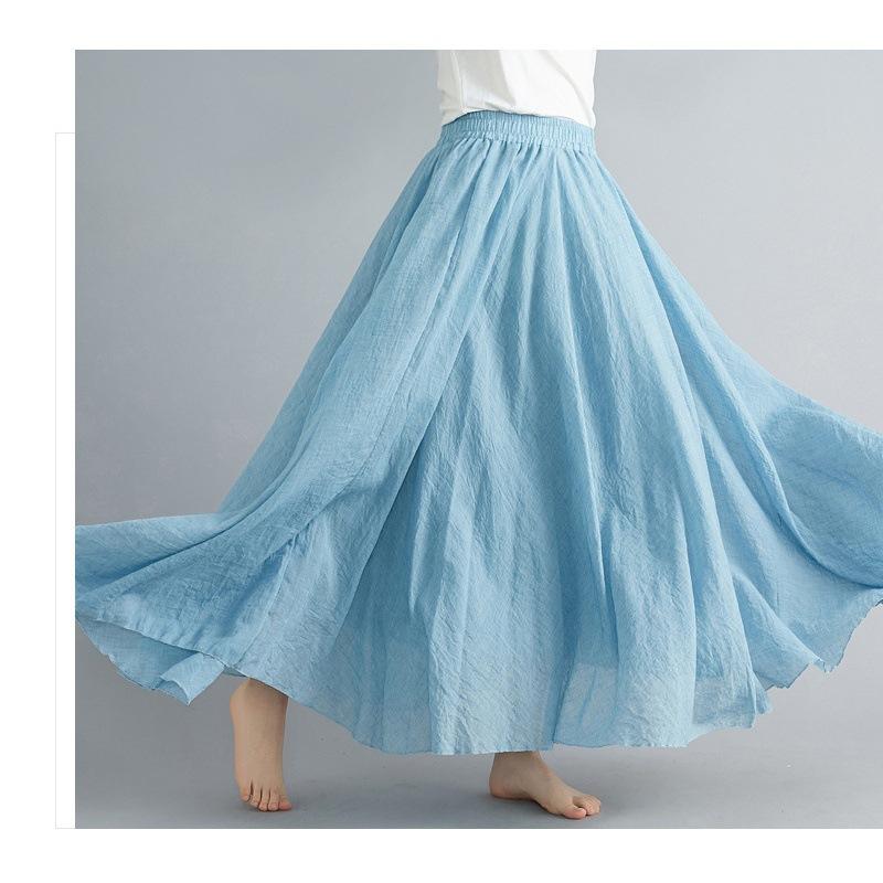 Юбка Mori Girl Artistic Plus Size из хлопка и льна, свободная талия, льняная юбка А-силуэта, длинная однотонная юбка в этническом стиле, большая юбка-свитер