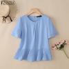 Women Casual Round Neck Solid Color Short Sleeve Blouse