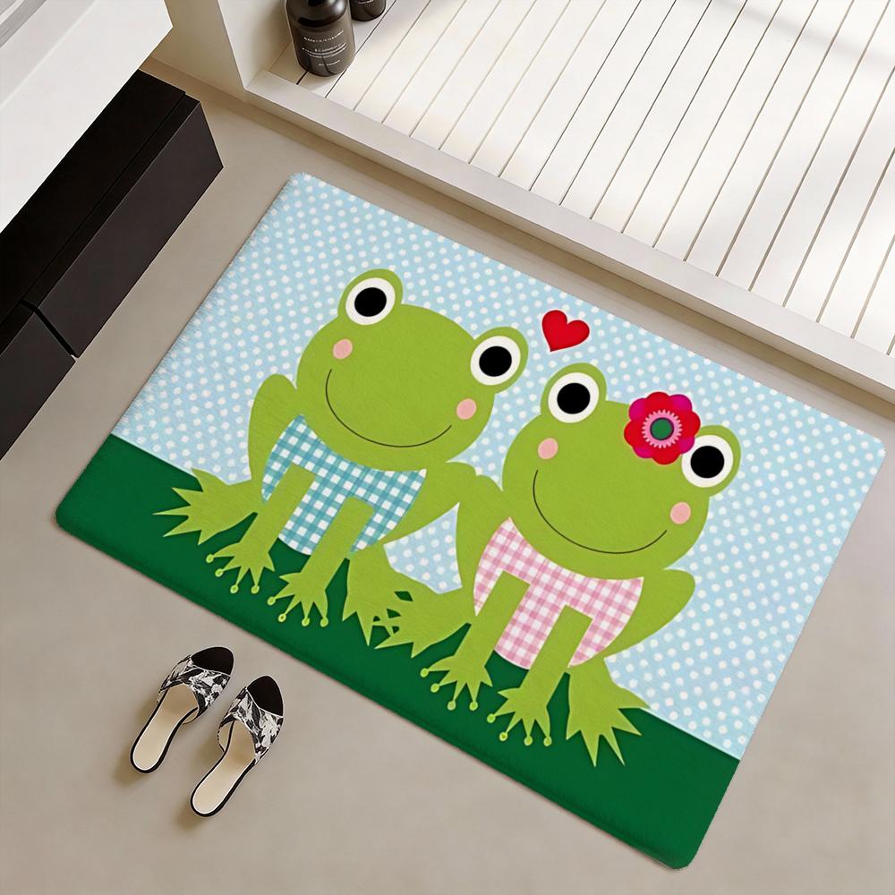 two frogs Floor Mat Soft Flannel Non-Slip Door Mat - Thickened Rug for Living Room Home Decor