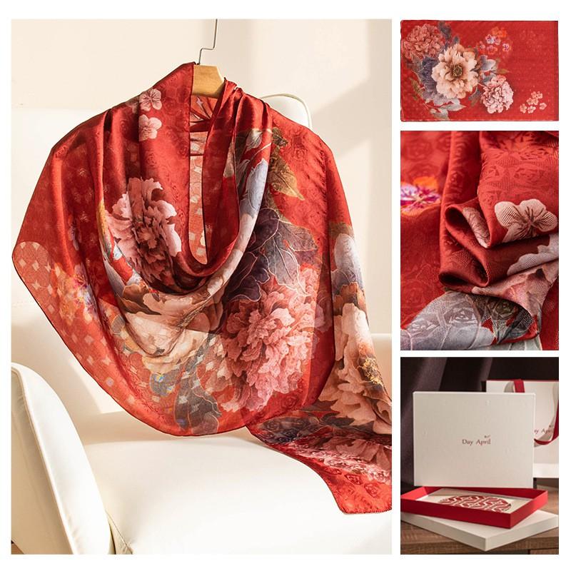 Printed Jasper Lotus Silk Scarf Women Fashion Shawl Wrap