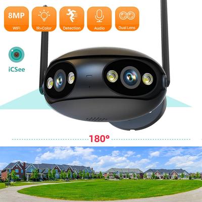 Уличная камера наблюдения 2K 4MP двойной объектив Wi-Fi IP-камера ICSEE 180 ° ультра широкий угол обзора панорамный 8-кратный зум Onvif CCTV