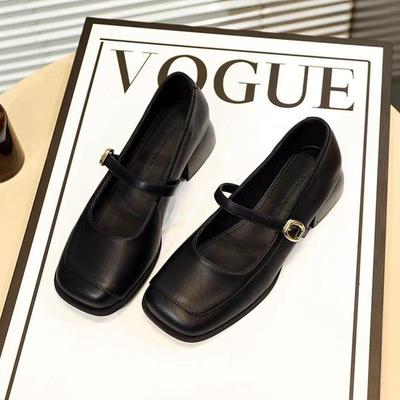 Туфли из маленькой кожи на толстом каблуке в стиле ретро с квадратным носком и ремешком Мэри Джейн, летние новые женские туфли