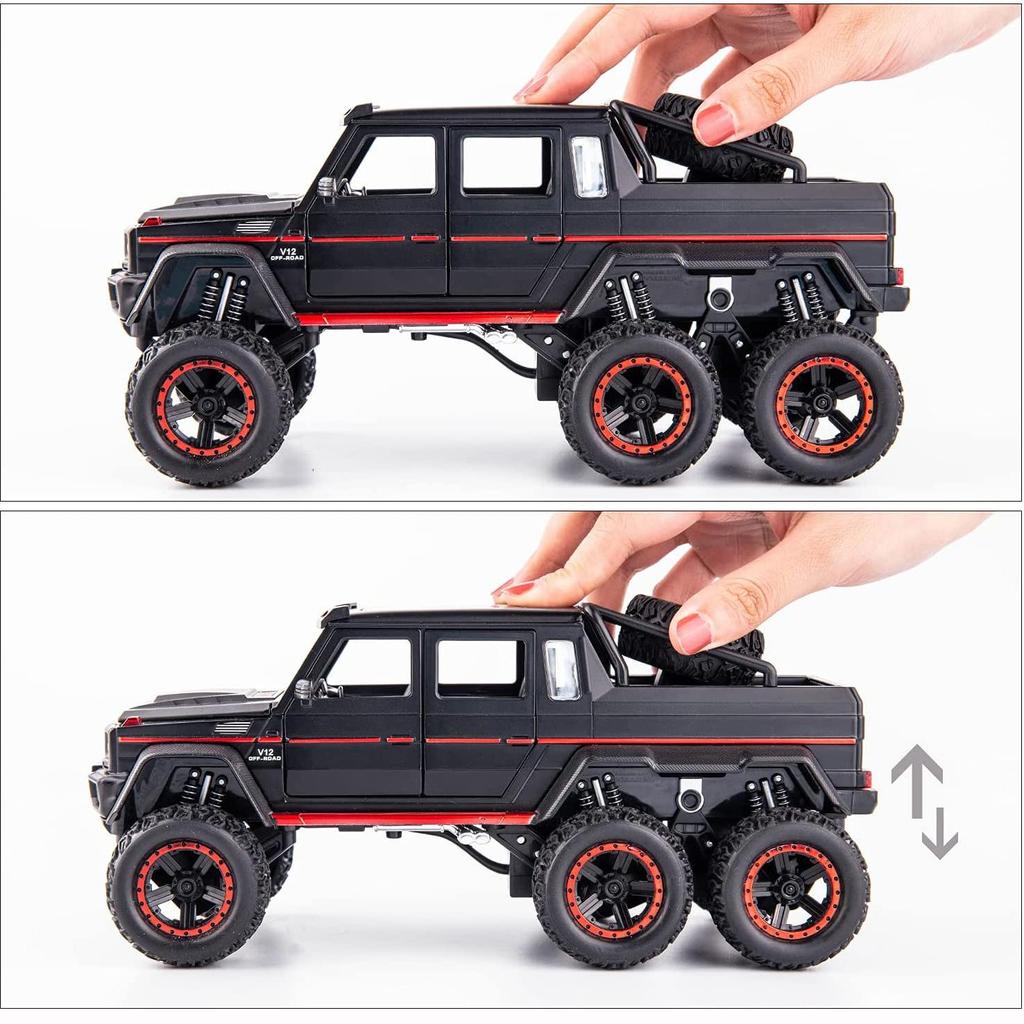 Масштаб 1/22 G63 AMG 6x6 V12, внедорожный черный пикап, модель автомобиля, игрушечный автомобиль из цинкового сплава со звуком и светом для детей, подарок для мальчиков и девочек