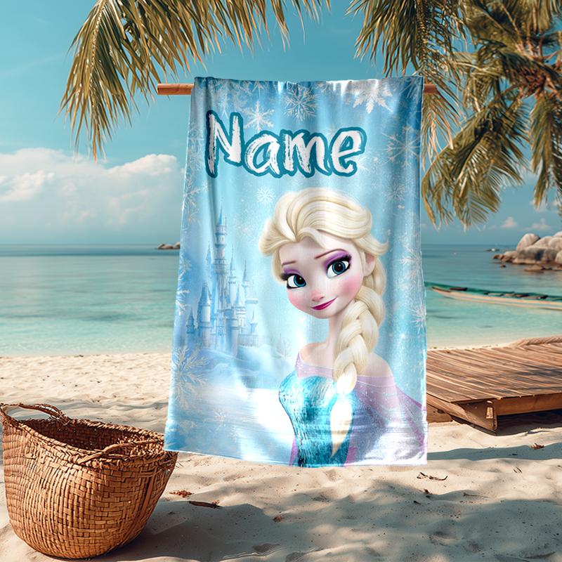 Custom Name Ultra-Soft Beach Towel with Elsa Theme,Ideal for Pool - Camping, Diving - Perfect Travel Essential, Vibrant Beach Towel.