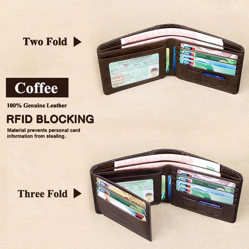 Мужской кошелек из натуральной кожи с RFID-защитой, винтажный короткий многофункциональный большой вместимости, кошелек из коровьей кожи, зажим для денег