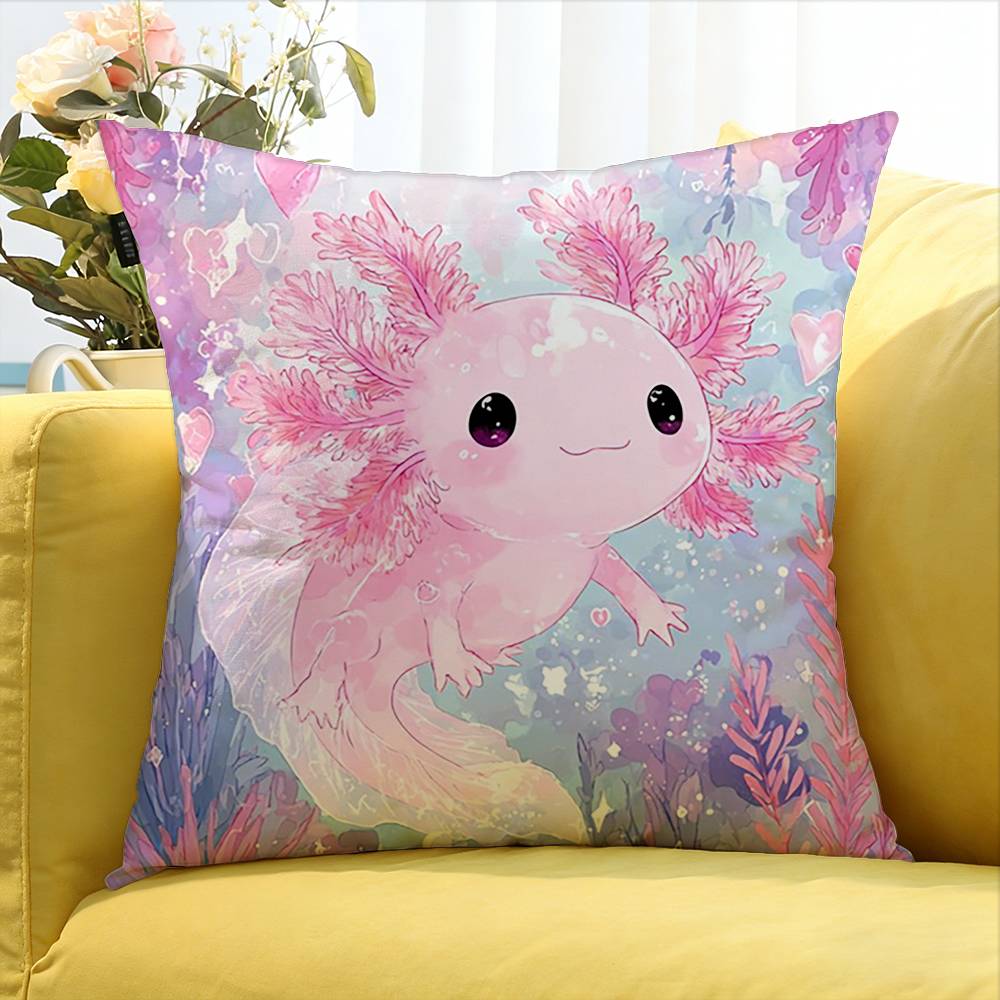 Cartoon cute pink Axolotl Various Sizes Square Pillow Case For Car Home Bedchamber Decor