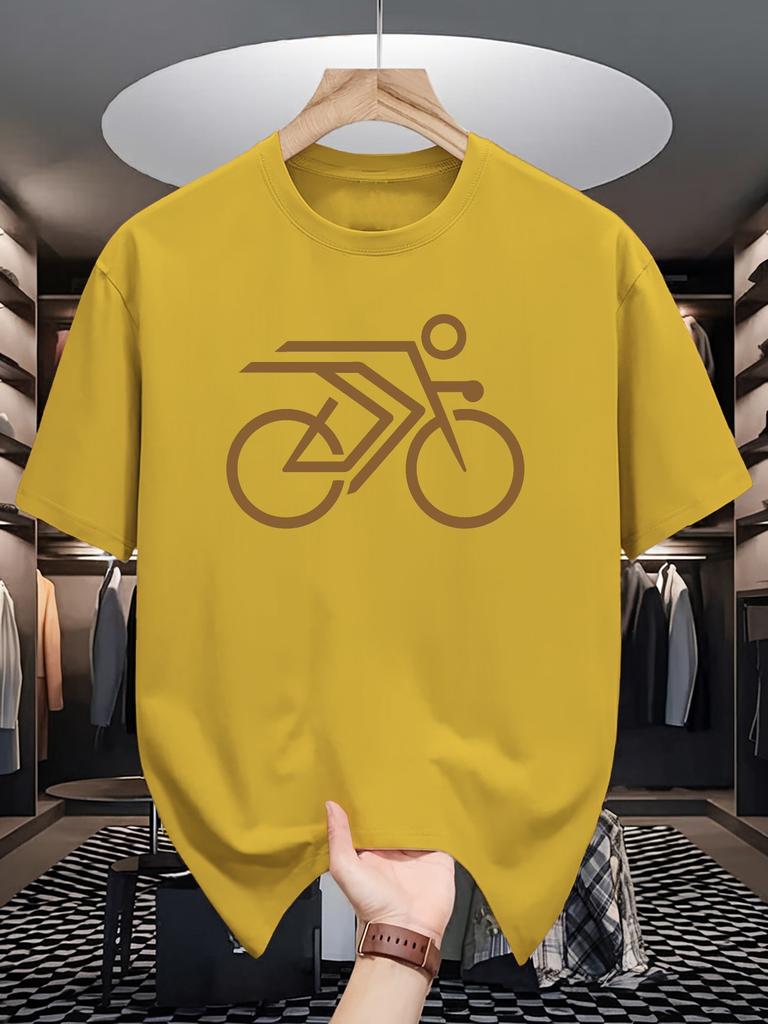 Simple Line Cyclist Bicycle Graphic Mens Crew Neck T Shirt Minimal Cycling Art Print Short Sleeve Casual Cotton Summer Tops