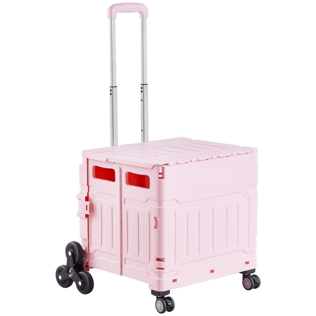 Foldable Cart with Stair Climbing Wheels Collapsible Rolling Crate 65L