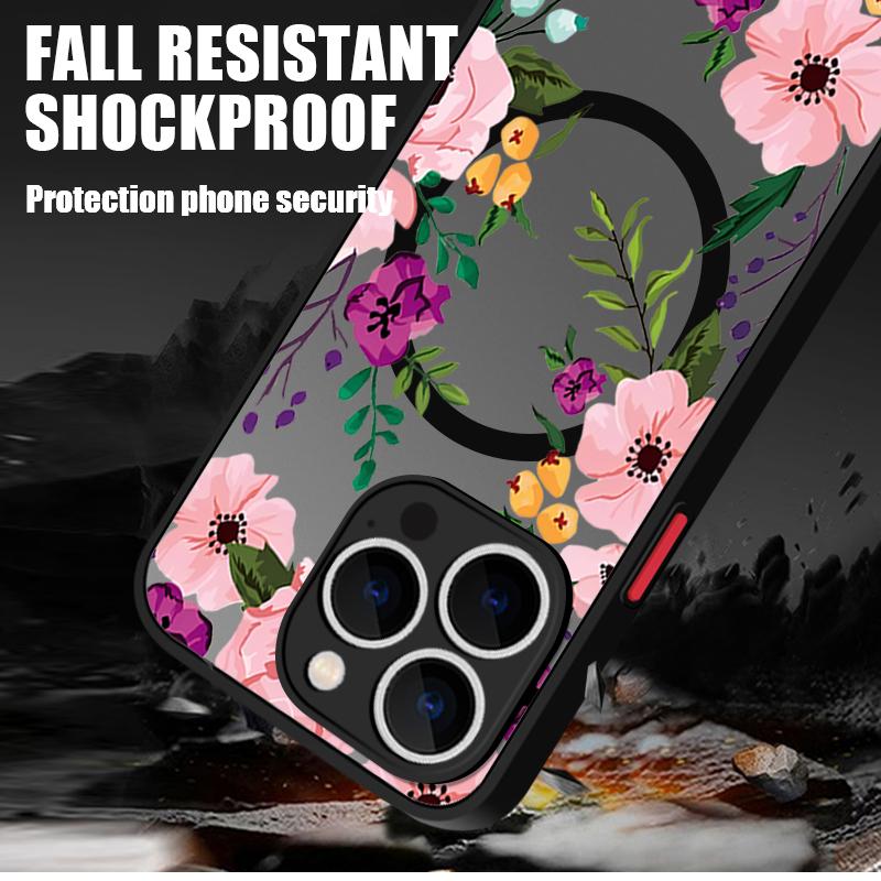 Colorful Flower Magnetic Case For iPhone 16 15 14 Pro Max 13 12 Pro 11 For Magsafe Wireless Charge Soft Edge Acrylic Phone Cover