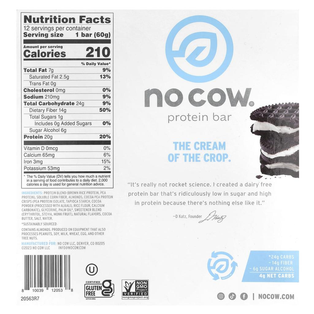 Protein Bar, Cookies & Cream, 12 Bars, 60G (2.12Oz)