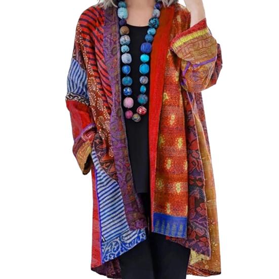 Женское пальто с карманами, цветной принт, кардиган с длинными рукавами, в стиле ретро и этническом стиле, свободная куртка средней длины на весну и осень
