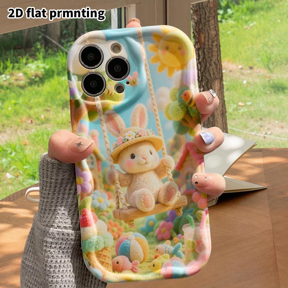 Phone case: 2D flat design suitable for iPhone 18 17 16 15 14 13 Pro protective case, swinging bunny, perfect Christmas and Halloween holiday gift