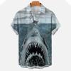 Новые мужские рубашки с 3D принтом животных, модная уличная рубашка на пуговицах с короткими рукавами и лацканами для мужчин, блузка с гавайской акулой, футболка