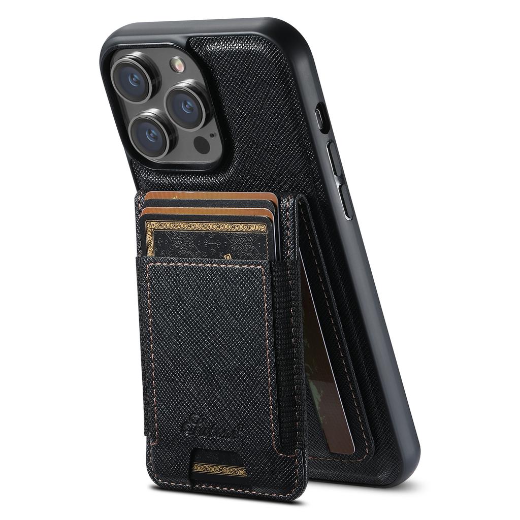 SUTENI H17 For iPhone 13 Pro Max Magnetic Case Cross Texture Leather Phone Back Cover with Detachable Card Bag