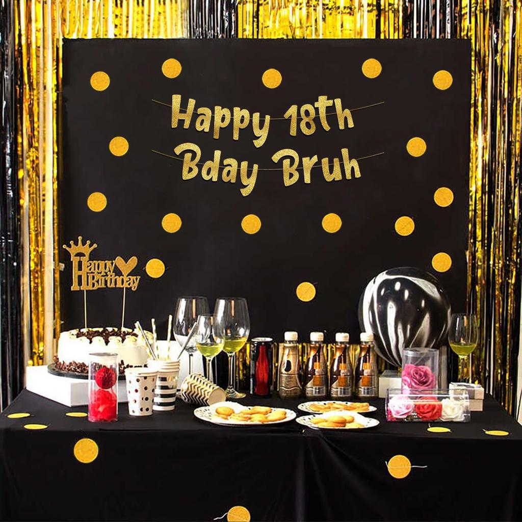 Happy 18th Bday Bruh Gold Glitter Banner - 18th Birthday Party Supplies, Ideas, Gifts and Decorations