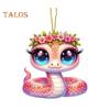 Pink Flower Snake Pendant Acrylic Christmas Tree Hanging Car Decoration Funny Snake Lover Xmas Gift for Car Rearview Mirrors Windows Bags