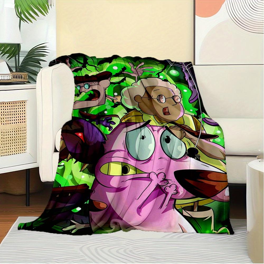 1pc Flannel Throw Blanket, Spooky,Cartoon,Courage the Cowardly DogPattern Printed Blanket, Warm Cozy Soft Blanket For Couch Bed Sofa Car Off