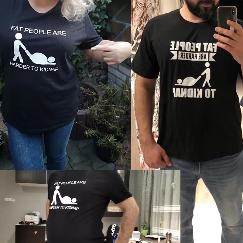 2026 Hot Selling Tshirt Pure Cotton Tshirt  Fat People Are Harder To Kidnap Letter Print Tee Jojo Bizarre Adventure Mens Tee