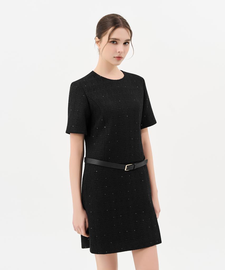 Laneonkyulleoseu Tweed Belted Mini Dress_Black