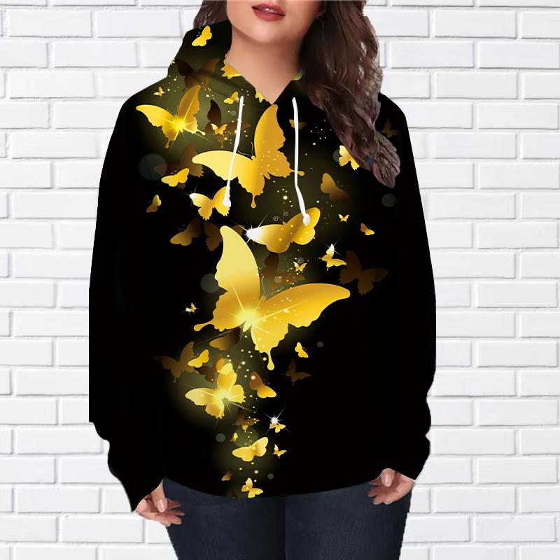 Женская мода розовая бабочка принт свободные толстовки топы блузка свитшот повседневный длинный рукав пуловер топы
