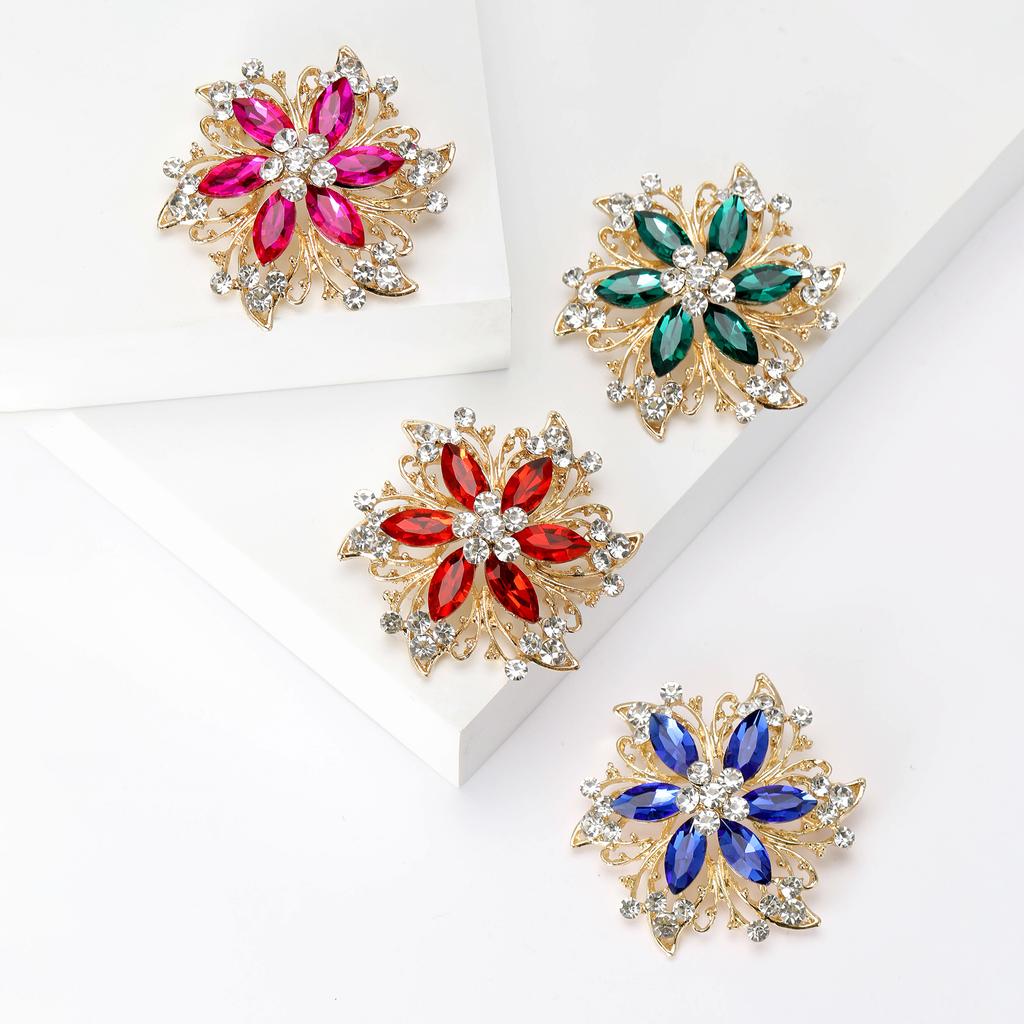 Rhinestone Flower Brooch for Women Unisex Crystal Glass Pins Banquet Party Backpack Gifts Jewelry Accessories