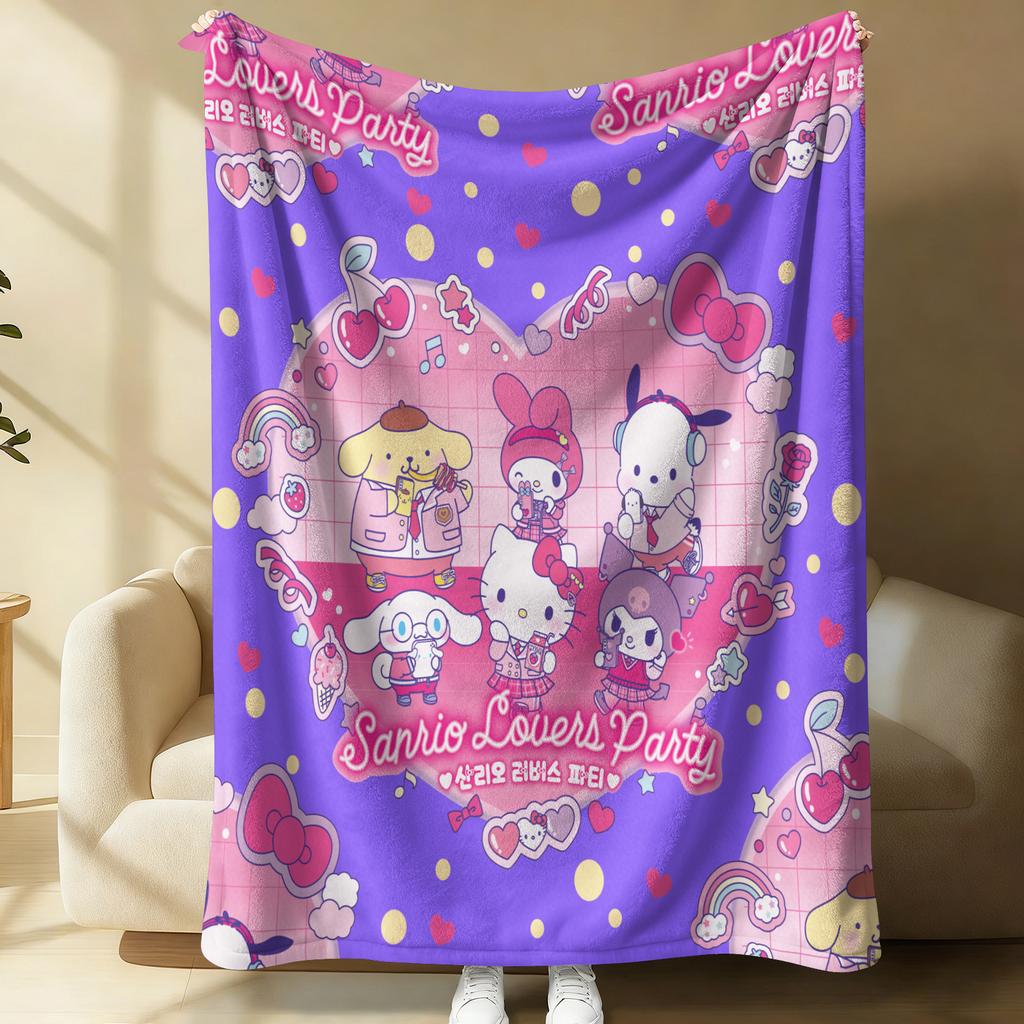 Playful Sanrio Friends Flannel Fleece Blanket Soft Warm Fluffy Throw Cute Sofa Bed Cover Office Nap Shawl Lightweight Blanket