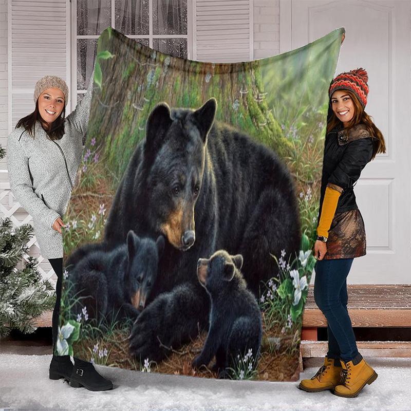 Black Bear Family Throw Blanket Perfect All Seasons Soft Comfortable Sofa Office Naps Travel Birthday Gift Christmas Present