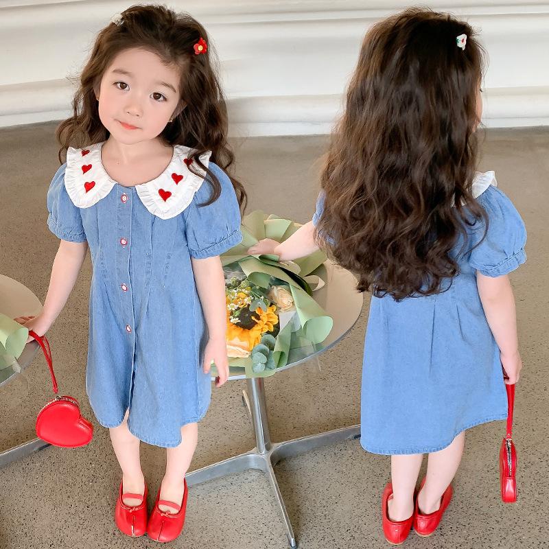 YUBAOBEI Летние синие джинсовые платья для девочек, детское платье принцессы, детское милое платье с короткими рукавами