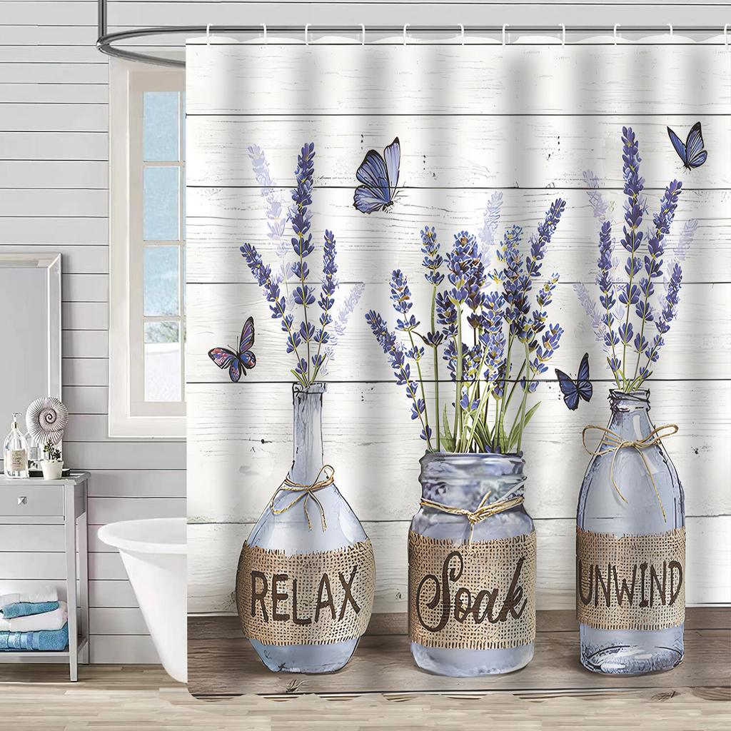 Водонепроницаемая штора для ванной, цифровая печать, растение, ваза, занавеска для душа, без пробивки, перегородка для туалета, ткань для душа