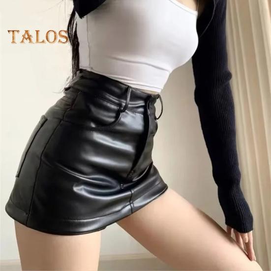 Женская мини-юбка с высокой талией на пуговицах на молнии, сплошная цветная юбка из искусственной кожи, короткая юбка на бедрах с карманами