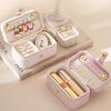 Square PU Leather Solid Pink Color Jewelry Boxes for Women Ring Necklace Earrings Storage Daity Travel Portable Cases