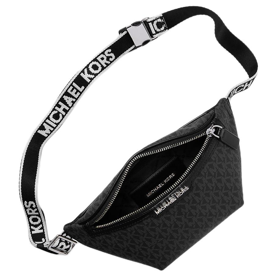 Michael Kors MK Cooper Сумка-кроссбоди на пояс с принтом логотипа и застежкой-молнией из покрытого холста Мини Мужские сумки Черный 37T4LCOY1B-BLACK