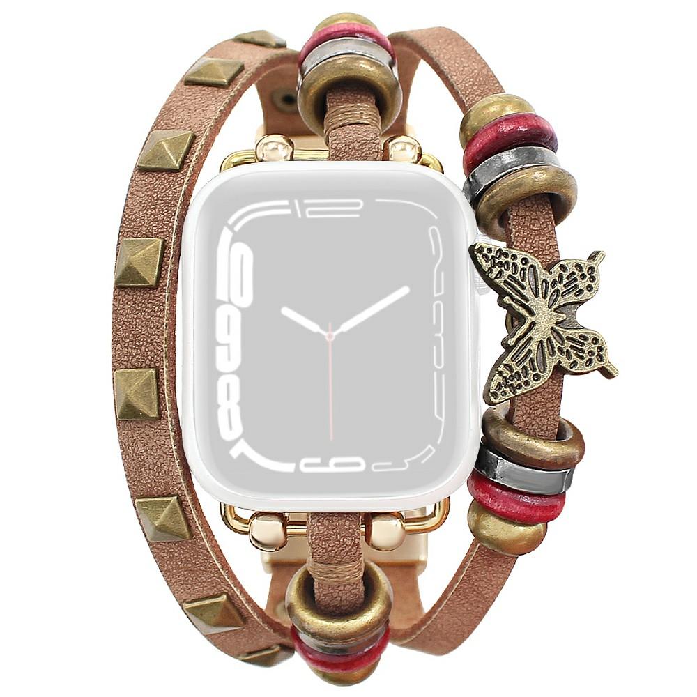 Кожаный ремешок-браслет для Apple Watch Series 10 Ultra 9 8 7 SE 6 5 4 3 2 1 46 мм 49 мм 45 мм 44 мм 42 мм с декором из заклепок