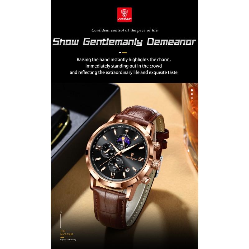 POEDAGAR Luxury Sports Watch for Men Waterproof Luminous Date Chronograph Wristwatch Leather Quartz Watches Reloj