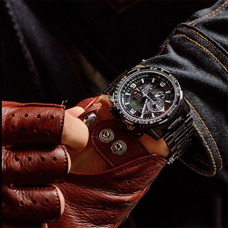Citizen Promaster Кварцевые часы с питанием от света Стальной ремешок Мужские часы Черный циферблат JY8085-81E