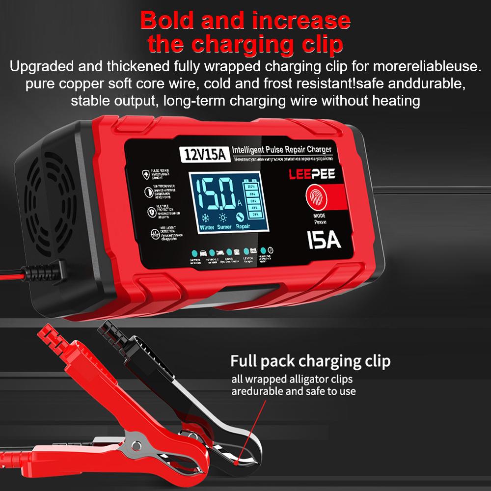 2025 Новое Свинцово-кислотное Умное Зарядное Устройство 12В 15А 12А Интеллектуальное Импульсное Восстановление Зарядка Аккумулятора Автомобиля Мотоцикла Многофункциональное Обслуживание