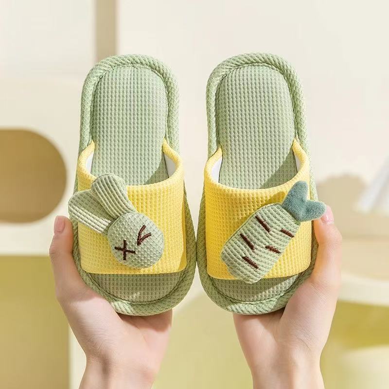 Linen Children's Slippers Radish Rabbit Four Seasons Home Indoor Non-slip Silent Breathable Sweat-absorbing Cartoon Slippers Men and Women