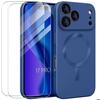 Protective Case - E.F.Connection - for iPhone 17 Pro - with Navy Blue Magnetic Circle - 2 Glass