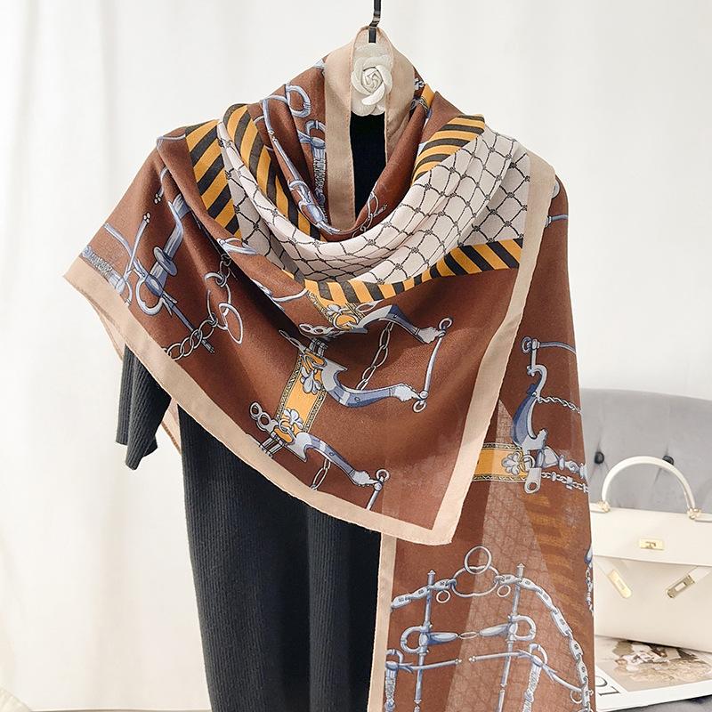 Wenyi Fan Creative Niche Printed Scarf High Sense Women's Elegance Temperament Fashion Cotton and Linen Scarf with Shawl