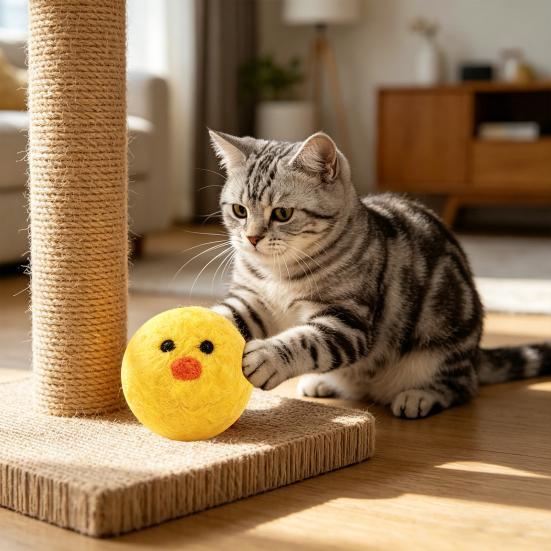 Игрушки для кошек Желтая утка Бесшумные шерстяные шарики Мягкая устойчивая к укусам войлочная игрушка для кошек Безопасная Игрушка для развлечения домашних животных для котенка
