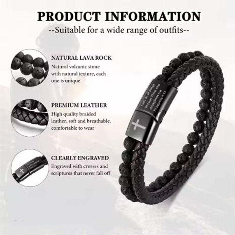 Leather Lava Rock Bead Bracelet Black Inspirational Quotes Bracelets  Husband