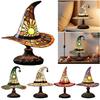 Stained Glass Witch Hat Lamp LED Resin Witch Hat Light Ornament USB Powered Bedside Lamp for Living Room Home Bedroom Decoration
