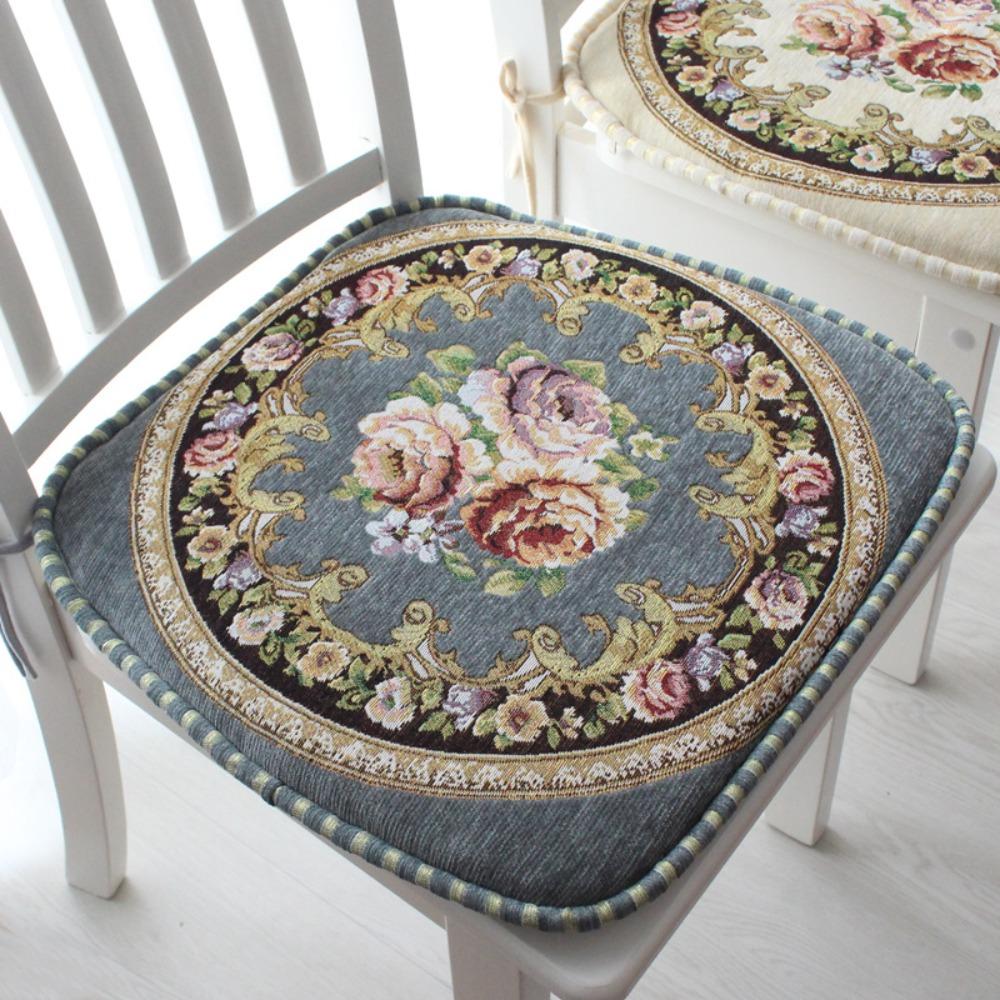 Floral Pattern Dining Chair Cushion Chenille Buttocks Pad Embroidered Chair Mat  Office Classroom