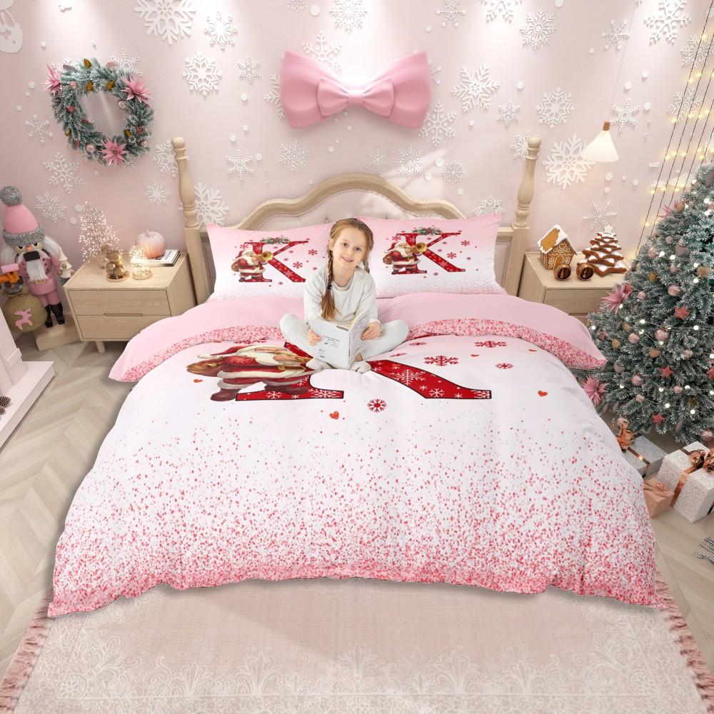 Комплект пододеяльника Homewish Red с буквами от A до M, Кавайный мультяшный комплект постельного белья с Санта-Клаусом, С Рождеством Христовым Реверсивный комплект для кровати