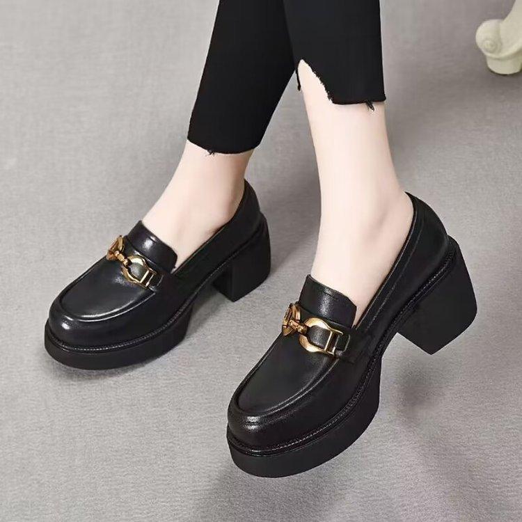 British High-heeled Small Leather Shoes Women's Single Shoes 2024 Autumn New Platform Muffin Loafers Thick-heeled Mary Jane Shoes
