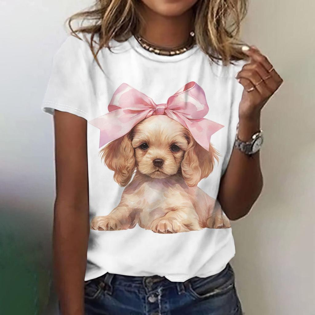 Fun Animal Pattern Women's T-shirt Cat Print Casual Short Sleeved Top