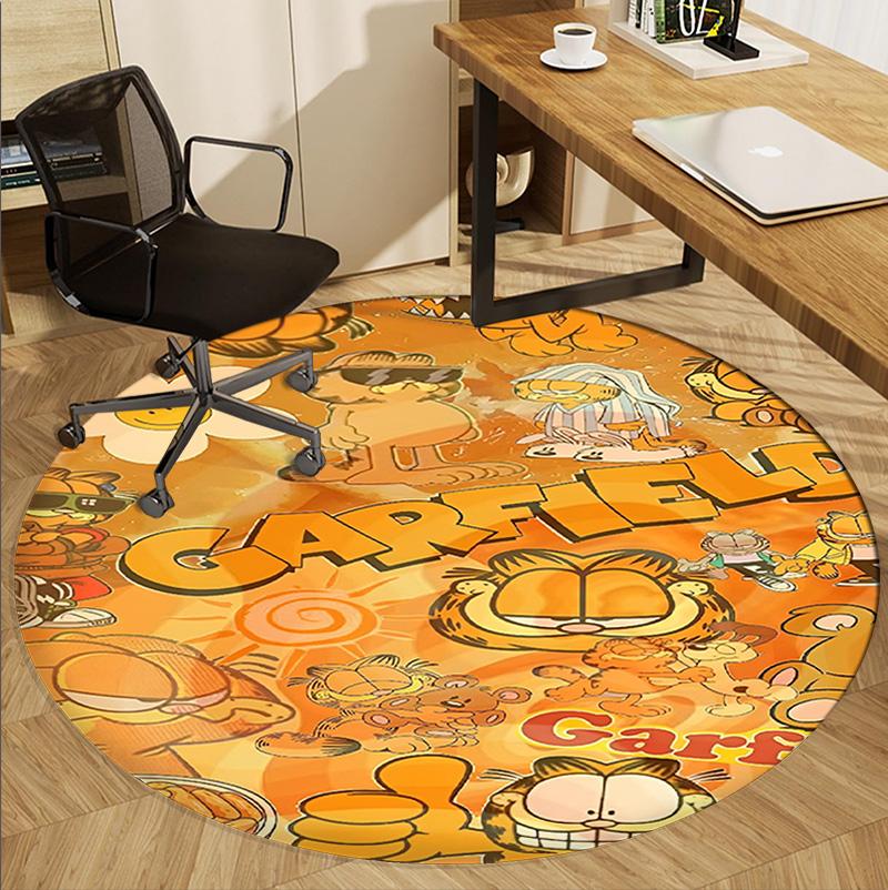 Garfield Pattern Round Rug, Indoor/Outdoor Mat, for Picnic, Gameroom, Bedroom, Office, Living Room, Home Decor Carpet, Birthday Gift