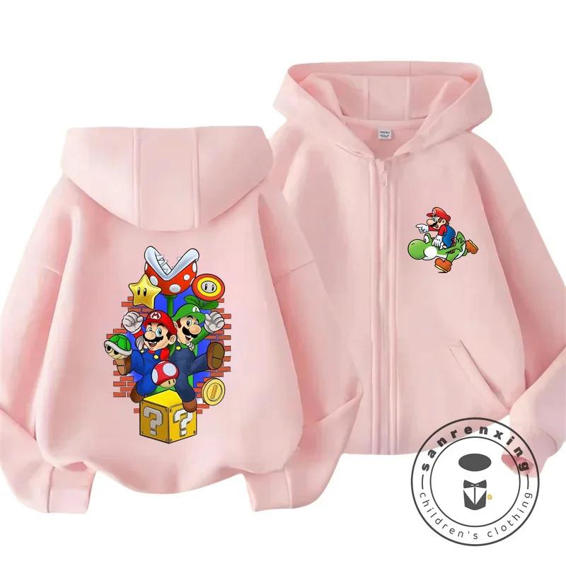 Children's Mario Zipper Hoodie with Retro Game Print, Suitable for Outdoor Casual Style, Comfortable and Affordable Street Wear