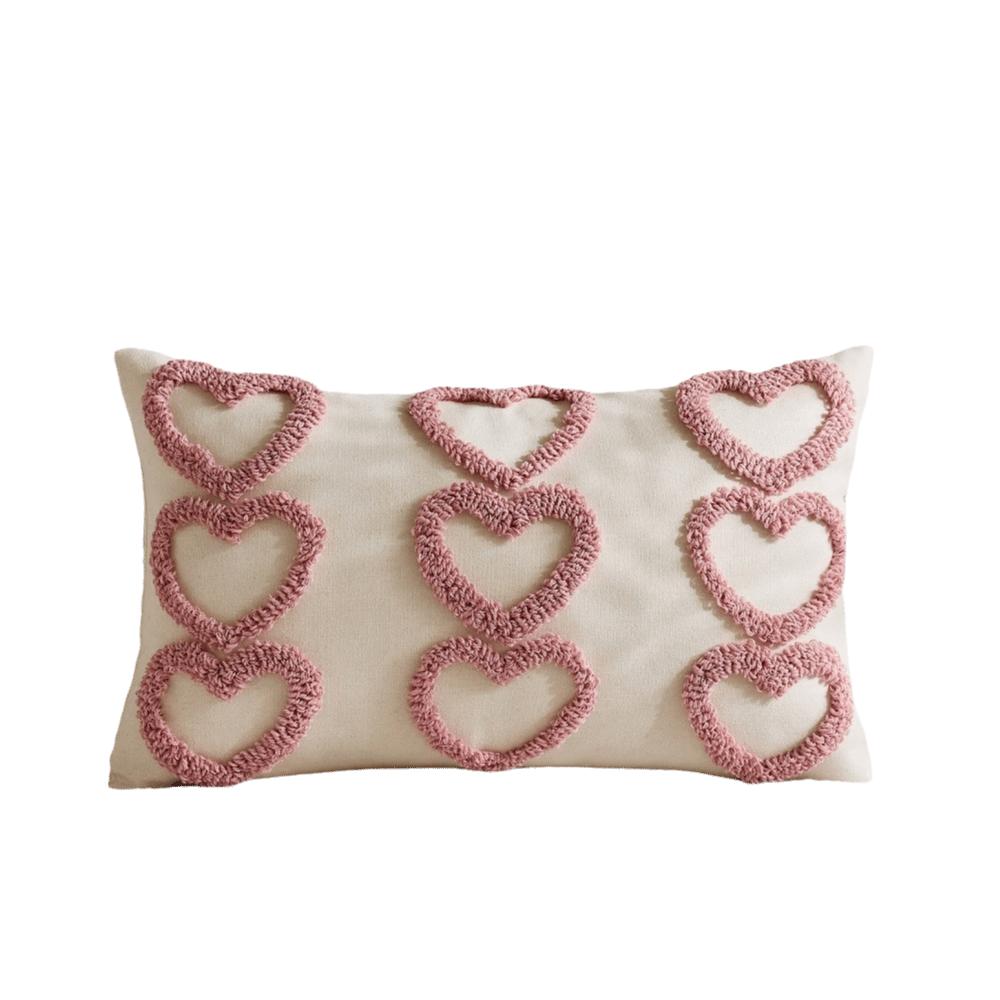 Romantic Valentine Heart Pattern Pillowcase Velvet Hidden Zipper Tufted Cushion Case Minimalist Embroidery Plush Pillow Cover