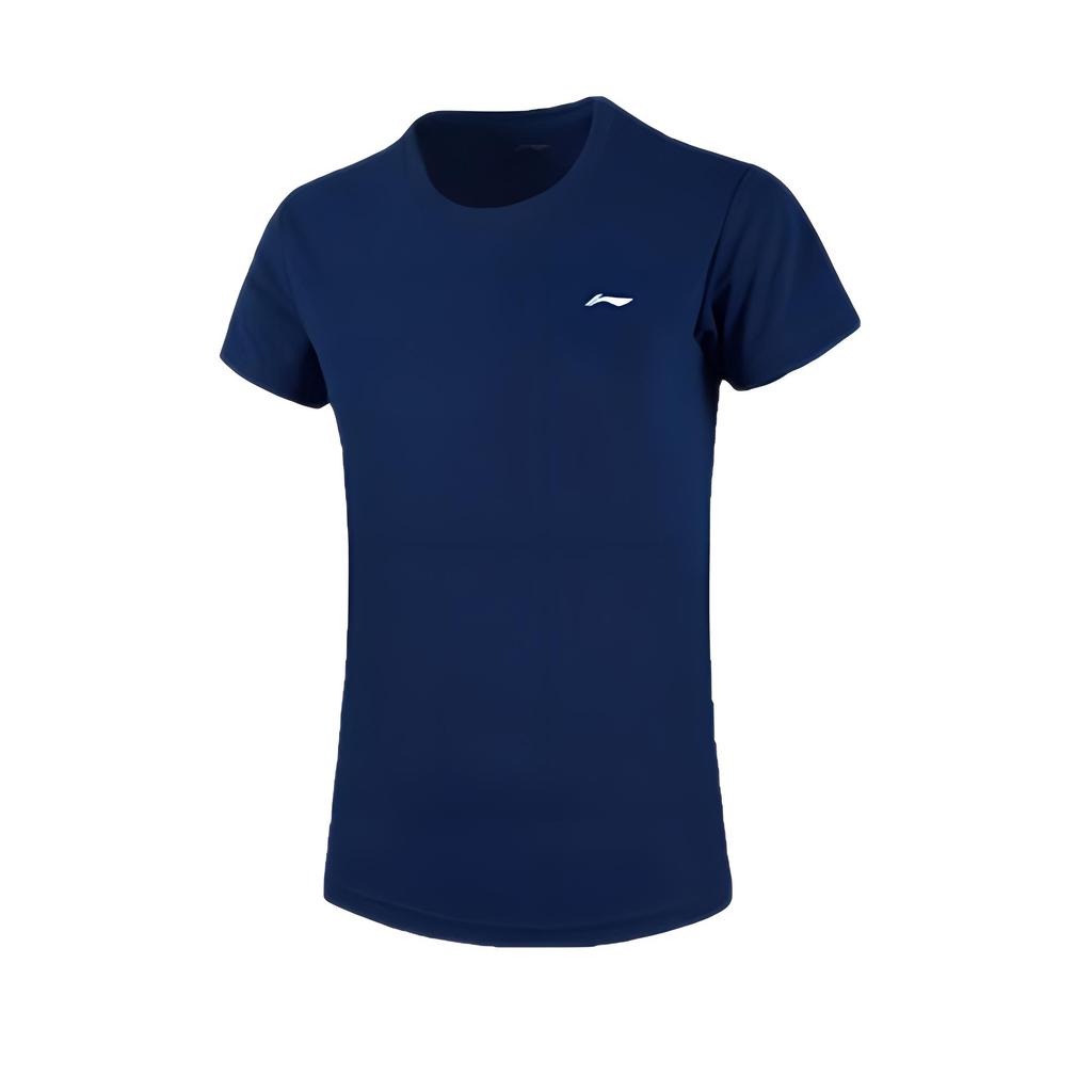 Li-Ning Футболка женская с круглым вырезом, однотонная, простая, с коротким рукавом, топы, темно-синий AHSR792-6